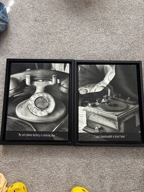 Black & White Vintage Telephone Wall Art - Set of 2